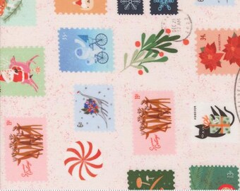 Tiny Christmas Snow 37132 11 by Lizzy House for Moda Fabrics Fabric, sold by the half yard, Christmas Stamps Novelty