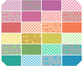 Neon True Colors - 5" Charm Pack by Tula Pink for Free Spirit Fabrics- 42 Pieces, FB6CPTP.NEONTRUE