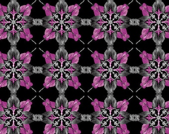 MAJESTIC MEDALLIONS Black and violet collection by Amanda Murphy for Kanvas Fabrics - Sold by the 1/2 Yard