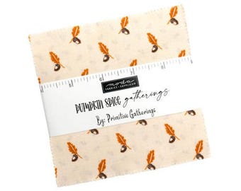 Pumpkin Spice Gatherings Charm Pack 49290PP Moda Precuts, 42 5-inch Squares Charm Pack, Primitive Gatherings