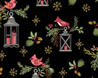 Midnight Bird Humbug, pattern: Guiding Light for Andover Fabrics - 100% Cotton Quilting Fabric, sold by the 1/2 yard, A-172-MK
