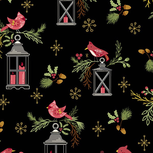 Midnight Bird Humbug, pattern: Guiding Light for Andover Fabrics - 100% Cotton Quilting Fabric, sold by the 1/2 yard, A-172-MK