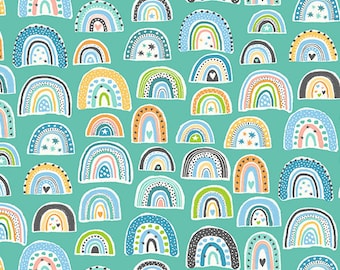 In the Jungle by Makower, color - blue, pattern - Rainbows, 100% Cotton Quilting Fabric, sold by the 1/2 yard, TP-2605-B