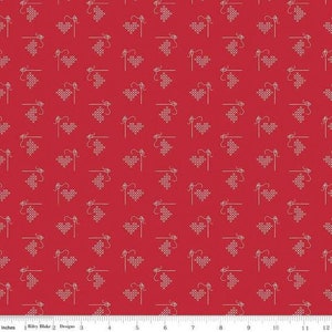 Bee Basics  - Red Hearts cotton quilting fabric  - Half Yard 100% quilters cotton - by Lori Holt for Riley Blake Designs C6401