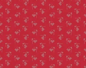 Bee Basics  - Red Hearts cotton quilting fabric  - Half Yard 100% quilters cotton - by Lori Holt for Riley Blake Designs C6401