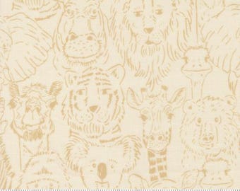 Animal Park Fun Dove Natural 20962 21 by Stacy Iest Hsu for Moda Fabrics -sold by the half yard, One Big Happy Family Novelty Animals