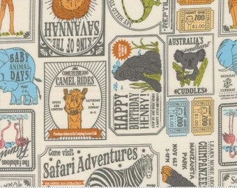 Animal Park Fun Dove 20965 11 by Stacy Iest Hsu for Moda Fabrics -sold by the half yard, Vintage Zoo Text and Words News Paper Animals