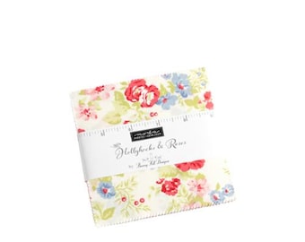Hollyhocks & Roses Charm Pack 3050PP 5" Stacker 42 Pieces, designed by Bunny Hill Designs for Moda Fabrics, 100% cotton