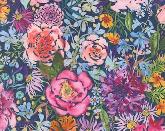 108" Soulstice Navy 108039 12, Designed by Create Joy Project for Moda Fabrics -sold by half yd, Quilt Back Large Floral