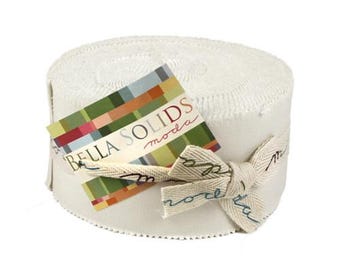 Bella Solids Jelly Roll® White 9900JR 98 by Moda, 2 1/2" by width of fabric - 40 strips, White color 9900-98