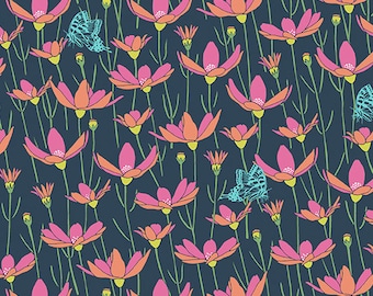 Navy Pattern: Meadow by Flora and Fauna Collection by Patty Sloniger for Andover Fabrics, A-9995-B, sold by the half yard