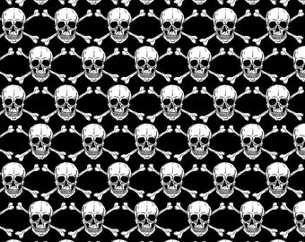 Halloween Spirit by Greta Lynn for Kanvas of Benartex, #12546G-12 Glowing White Skulls on Black - Sold by the 1/2 Yard