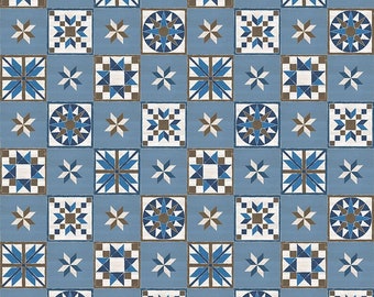 Winter Barn Quilts Blocks Blue Silver by Tara Reed for Riley Blake Designs - Quilting Cotton Fabric - 1/2 Yard , C12081 Dk Blue