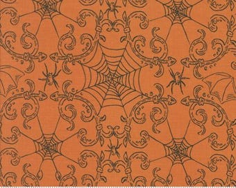 Home Sweet Haunt Pumpkin 20917 14 by Stacy Iest Hsu for Moda Fabrics -sold by the half yard, Rod Iron Halloween Spider Webs