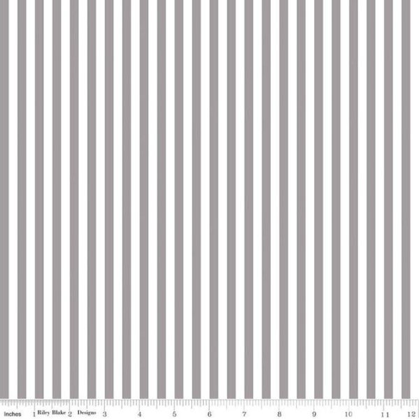 1/4" Stripe Gray, Riley Blake Designs Basic Fabric C555 Gray - Gray and White stripe, sold by the half yard