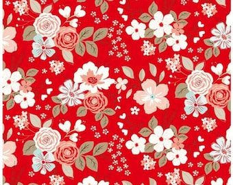 You & Me Main Red by Sandy Gervais for Riley Blake. Sold by the half yard, Valentines C15400-RED