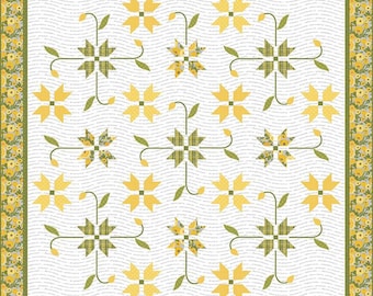 Jillily Studio Meadowland Quilt Pattern - 83" x 83"- Features a pieced block surrounded by simple applique