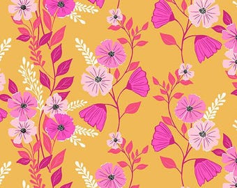 Memories Unfold Saffron yellow - Martha's Vineyard Pattern by Stephanie Organes for Andover Fabrics, A-1426-Y, sold by the half yard