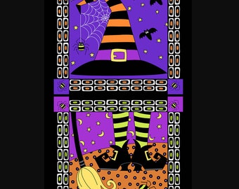Purple Witch Halloween Panel from Hocus Pocus by Kim Schaefer for Andover Fabrics, A-208-P,  24" by 44"