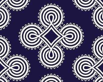 MEDALLION NAVY  By Jan Shore from the Somerset collection for Benartex Fabrics - Sold by the 1/2 Yard