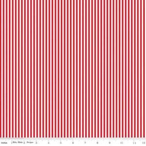 1/8&quot; Stripe Red, Riley Blake Designs Basic Fabric C495 RED - Red and White stripe