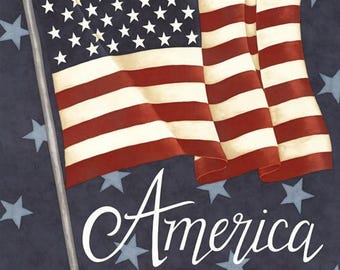 America 250 Years Panel Blue 56185 14 by Deb Strain for Moda - sold by the panel, Panel 24" x 44", Flag waving motif