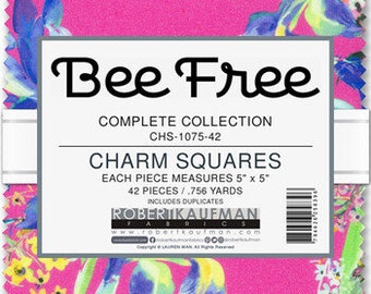 Bee Free by Lauren Wan  - Complete Collection 5 Inch Charm Pack for Robert Kaufman, CHS-1075-42 42 pcs, includes duplicates