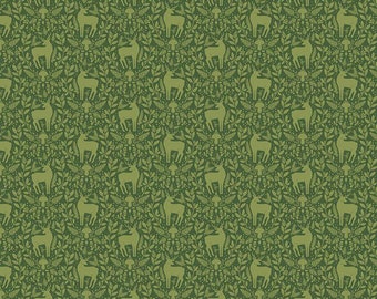Yuletide Forest Deer Damask Green by Katherine Lenius for Riley Blake Designs  1/2 Yd cuts, 100% cotton, C13544-GREEN