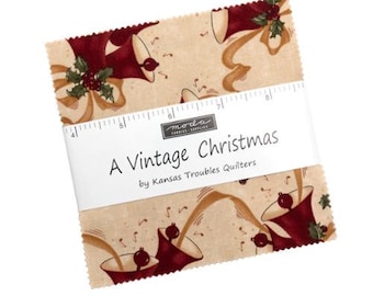 A Vintage Christmas Charm Pack 9780PP, by Kansas Troubles Quilters and Moda Fabrics, Moda Precuts, 42 5-inch Squares Charm Pack