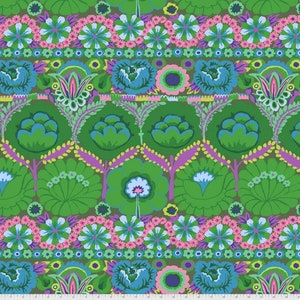 Embroidered Flower Green Philip Jacobs Kaffe Fassett Collective Fabric 2021,  PWGP185.GREEN, 100% Cotton, sold by 1/2 yard