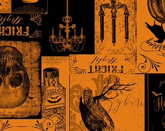Pumpkin Spooky Invites from the Mystery Manor collection by Andover Fabrics, sold by the 1/2 yard, A-198-O