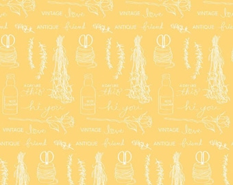 Idyllic Text Yellow by Minki Kim for Riley Blake Designs, 1/2 yd, script fabric - C9881-YELLOW