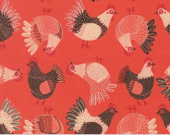 The Henhouse Tomato 48433 17 by Gingiber and Moda Fabrics -sold by the half yard, Tossed Chickens