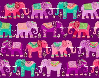 Jaipur by Makower, purple, pattern - Elephants, 100% Cotton Quilting Fabric, sold by the 1/2 yard, TP-2562-L