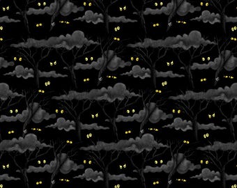 Eerie Night Forest - Black|| Moonlit Mischief from Mary Engelbreit of Free Spirit Fabrics, PWMY049.BLACK, sold by the half yard