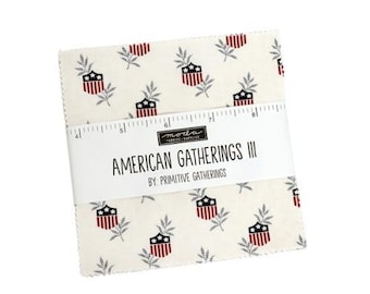 American Gatherings III Charm Pack 49320PP by Primitive Gatherings for Moda Fabrics, Moda Precuts, 42 5-inch Squares