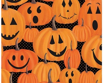 Spooktacular Gnomes Pumpkin Patch Black/Orange 12800-37 by Benartex 100% Cotton Fabric Yardage  - Sold by the 1/2 Yard