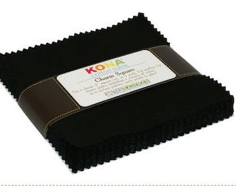 Black 5" Charm pack by Kona Cotton for Robert Kaufman - CHS-124-42 - charm pack bundle includes 42 pieces