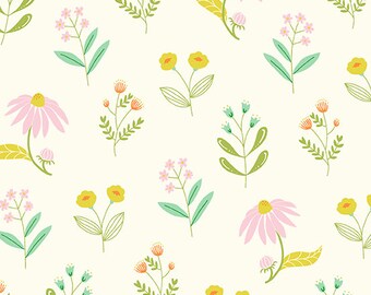Creamy Warm Wild Blooms from Moonlit Garden by Patty Sloniger for Andover Fabrics, A-511-LG, sold by the half yard