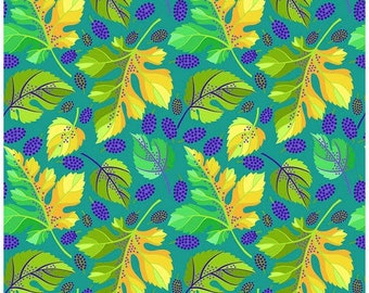 Mini Mulberry - Turquoise - A New Leaf by Jane Sassaman for Free Spirit Fabrics, Cotton quilting fabric, 100% Quilters Cotton PWJS146.TURQ