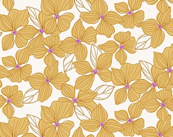 Wandering Golden- Daydream Blossom by Stephanie Organes for Andover Fabrics, A-760-Y, sold by the half yard