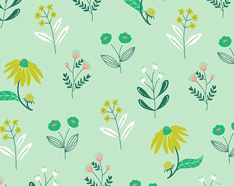 Mint Green Wild Blooms from Moonlit Garden by Patty Sloniger for Andover Fabrics, A-511-G, sold by the half yard