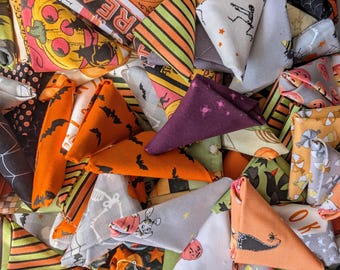 Halloween Fabric Scraps, a half dozen or a Bakers Dozen or pack of 20, 13 quilt fabrics, stash builder,  9x10, 10x10, 9x11, fat 16ths