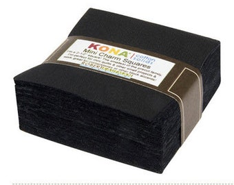 Black 2 1/2" Mini Charm pack by Kona Cotton - Robert Kaufman - mini charm pack bundle includes 84 pieces