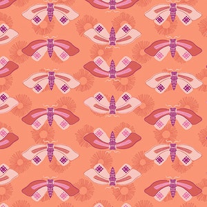 Wandering Peach - Butterflies by Stephanie Organes for Andover Fabrics, A-761-O, sold by the half yard