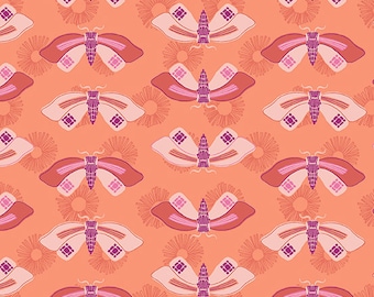 Wandering Peach - Butterflies by Stephanie Organes for Andover Fabrics, A-761-O, sold by the half yard