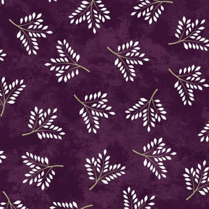 Amour Sprigs Deep Plum by Monique Jacobs, Open Gate Quilts for Maywood Studio 100% Premium Cotton Fabric, sold by half yard 9726-v