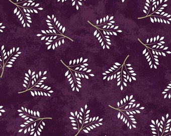 Amour Sprigs Deep Plum by Monique Jacobs, Open Gate Quilts for Maywood Studio 100% Premium Cotton Fabric, sold by half yard 9726-v