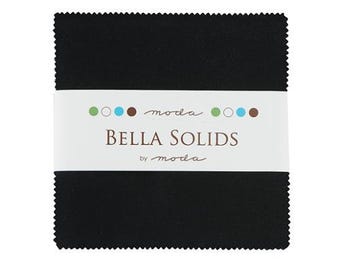 Bella Solids Charm Pack Black 9900PP 99, Moda Fabrics, Moda Precuts, 42 5-inch Squares Charm Pack, 42 pieces
