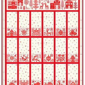 Scandi 2023 by Makower UK , Fold Up Advent Calendar in Red, Andover : Panel  (approximately 22&quot; x 44&quot;) diy calendar by Makower